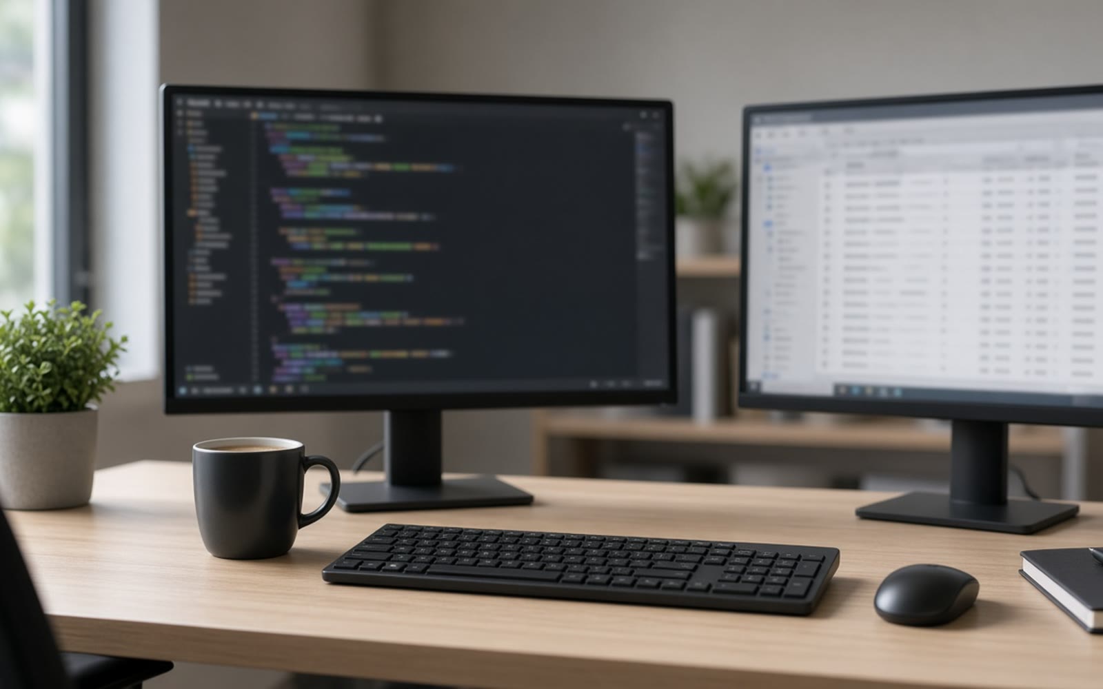 Ofis masasında okunmaz liste ve kod ekranlı iki monitör; e-Belge kullanıcı listesi entegrasyonu temalı fotoğrafik kapak.